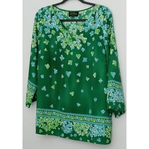 Bob Mackie Blouse Women's Size M Wearable Art Long Sleeve V-Neck Pre-owned